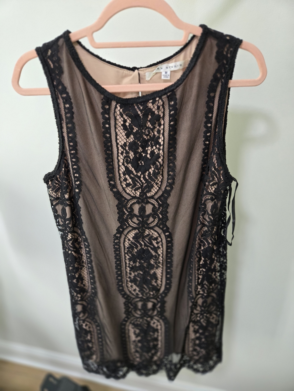 Max Studio Black Lace Overlay Tank with Nude Lining
